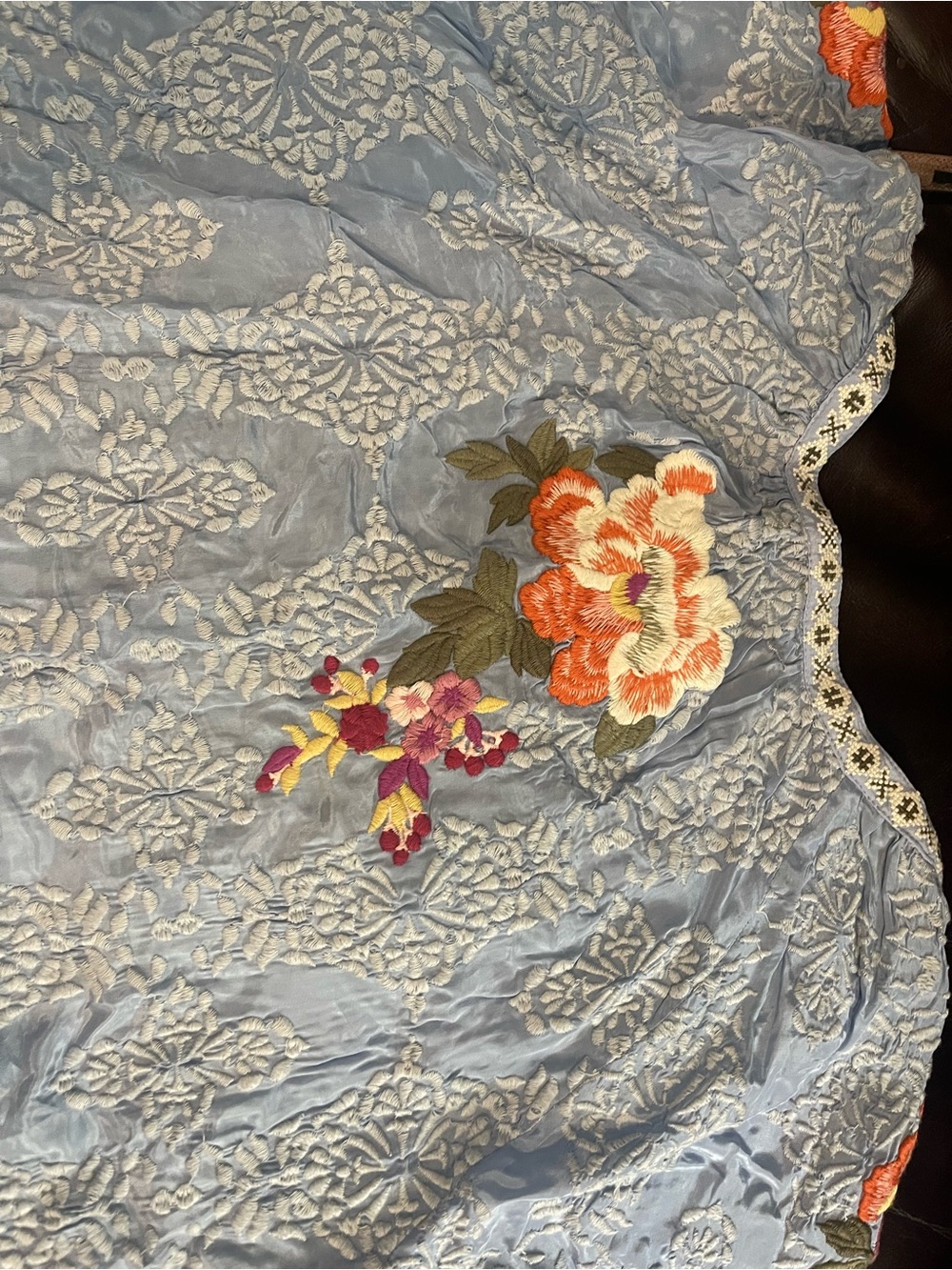 Sundance Light Blue Embroidered Boho Blouse with Floral Accents - Picture 5 of 6